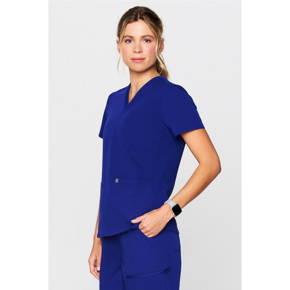 NEW Fabletics Method 2-Pocket Scrub Top Galaxy Blue MotionTech V-Neck L